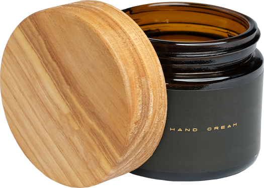 Black Container of Hand Cream with Wooden Lid Cutout